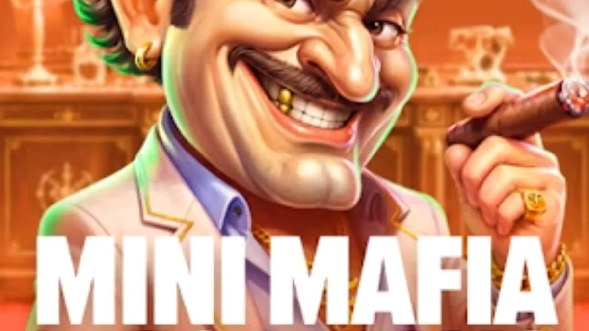 Tampilan visual slot Mini Mafia Megaways dengan tema kartun mafia